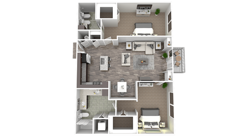 Floor plan for 2 beds, 2 baths, 1205 sqft